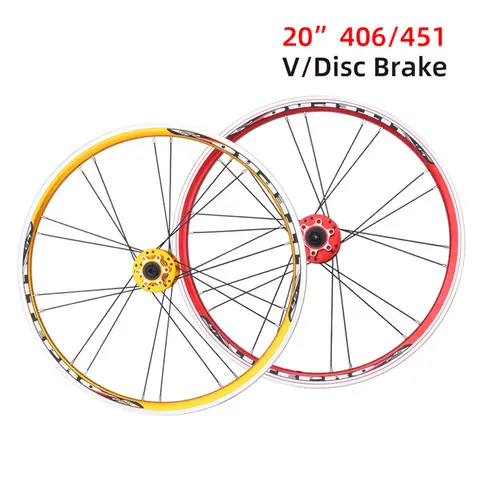 JKLitepro 자전거 휠 406/451 디스크/V 브레이크 알루미늄 이중층 림, BMX 접이식 자전거 휠셋, 20 인치