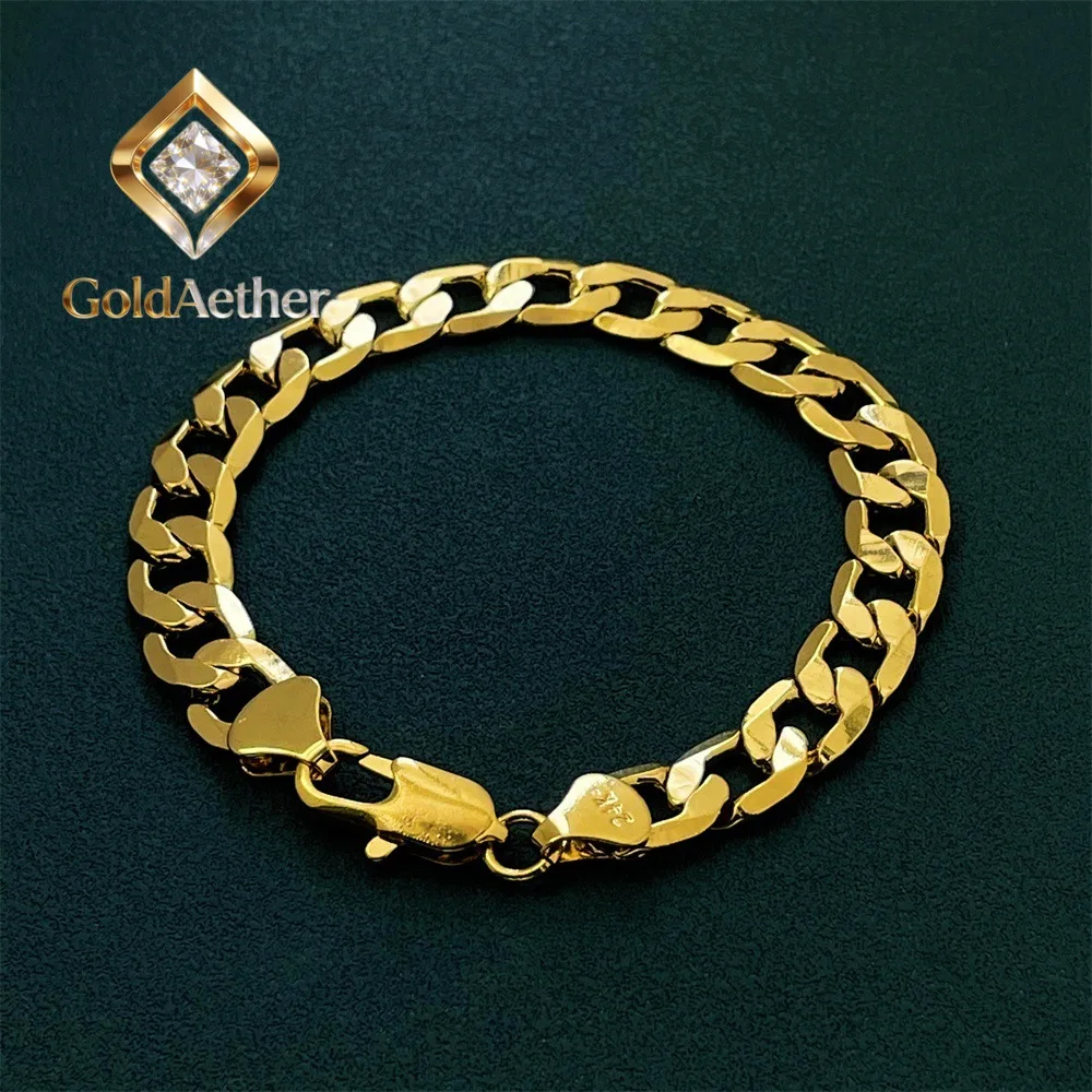 GoldAether  Luxury 24K 9999 Pure Gold real gold Men's and Women's Bracelet 8mm Side Cuban One-to-One Bracelet