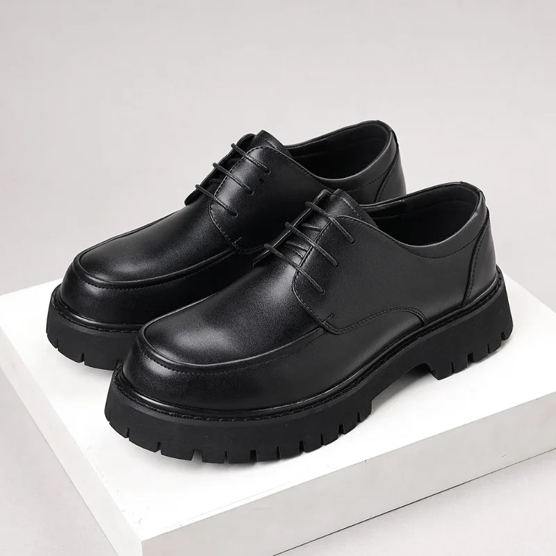 Men Spring  Autumn Breathable Business Big Head External Height Increase Anti Slip and Wear Resistant Low Cut Lace Casual Shoes