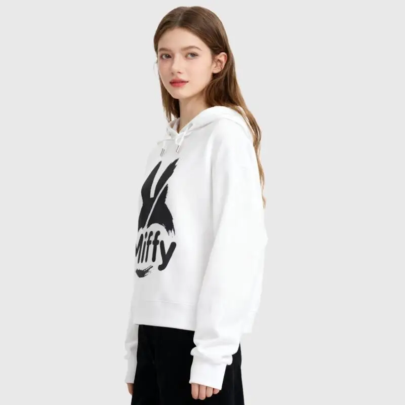

Новый пуловер с капюшоном Miffy, повседневная и удобная хлопковая модная спортивная одежда с длинными рукавами и принтом в стиле каваи с героями мультфильмов