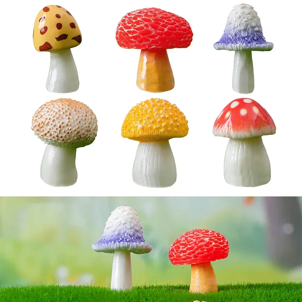 Tiny Mini Mushrooms Fairy Garden Mushrooms Colorful Mushroom Figurines Ornament For Home Decoration Supplies Plant Micro