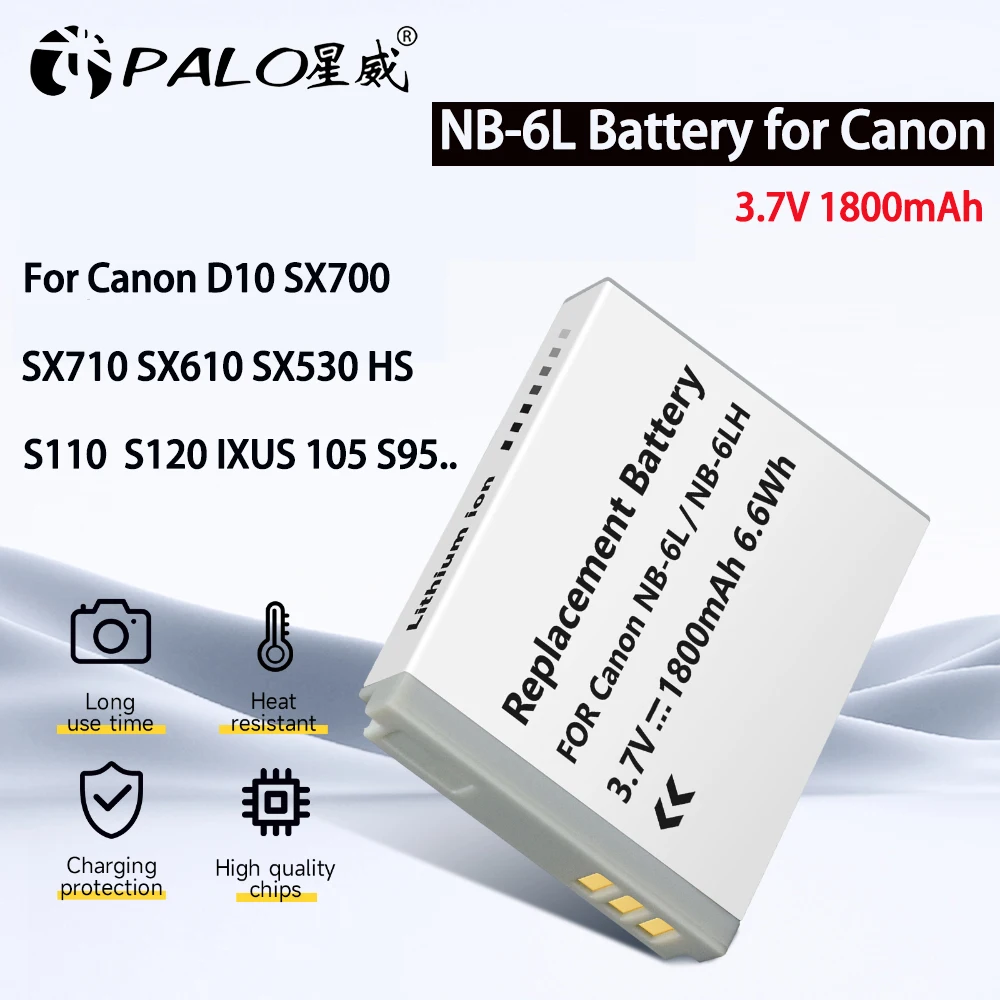 

NB 6L Battery for Canon Powershot D10 SX700 SX710 SX610 SX530 HS S110 S120 IXUS 105 S95 S120 SX170 NB-6L NB-6LH 1800mAh Battery