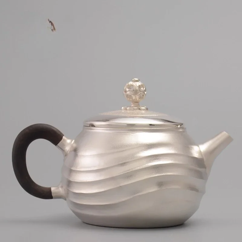 Water ripple whisker, sterling silver 999 pure handmade teapot, small household silver pot