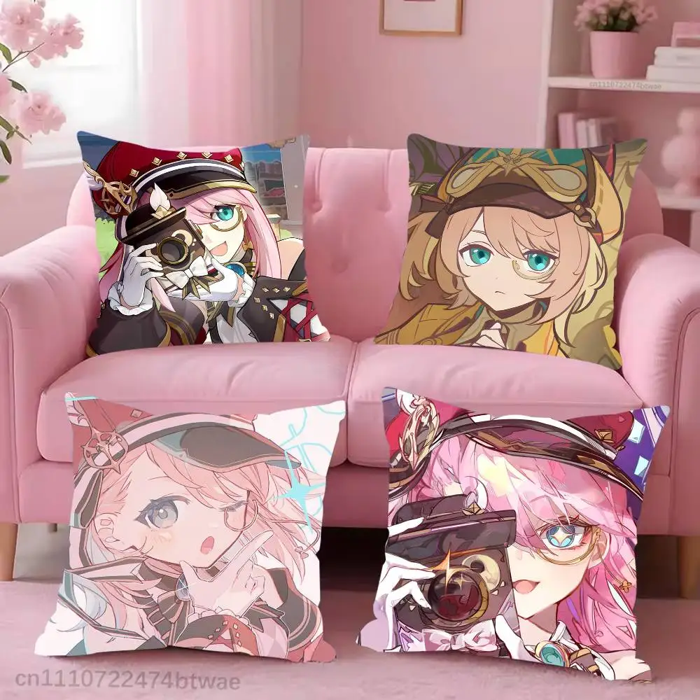 Genshin Impact C-Charlotte Pillow Case For Sofa Bedroom Living Room Plush Cushion Cover Decorations and Protector