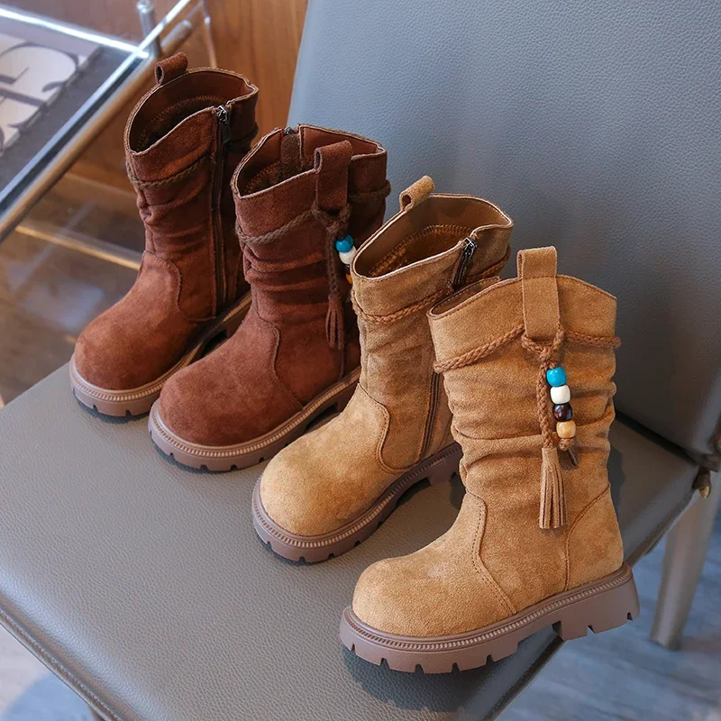 

Детские кожаные ботинки для девочек, зима 2024, новая мода в корейском стиле, нескользящая универсальная обувь с мягкой подошвой в стиле ретро для подиума