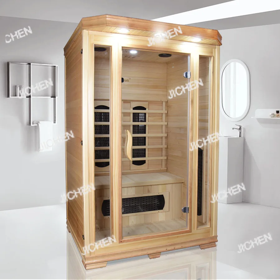 

Индивидуальная 2-местная комнатная сауна Hemlock с низким ЭМП, дальняя инфракрасная сауна с керамическим нагревателем, цветная терапия, освещение кислорода