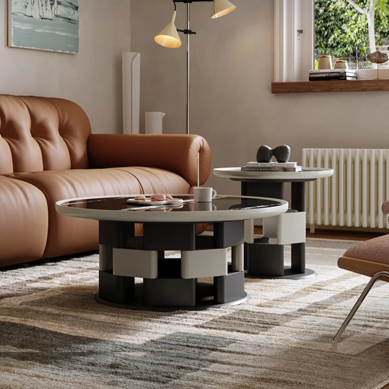Set Luxury Round Coffee Table Designer Creative Artistic Baked Lacquer Coffee Table Modern Minimalist Center Table for Home