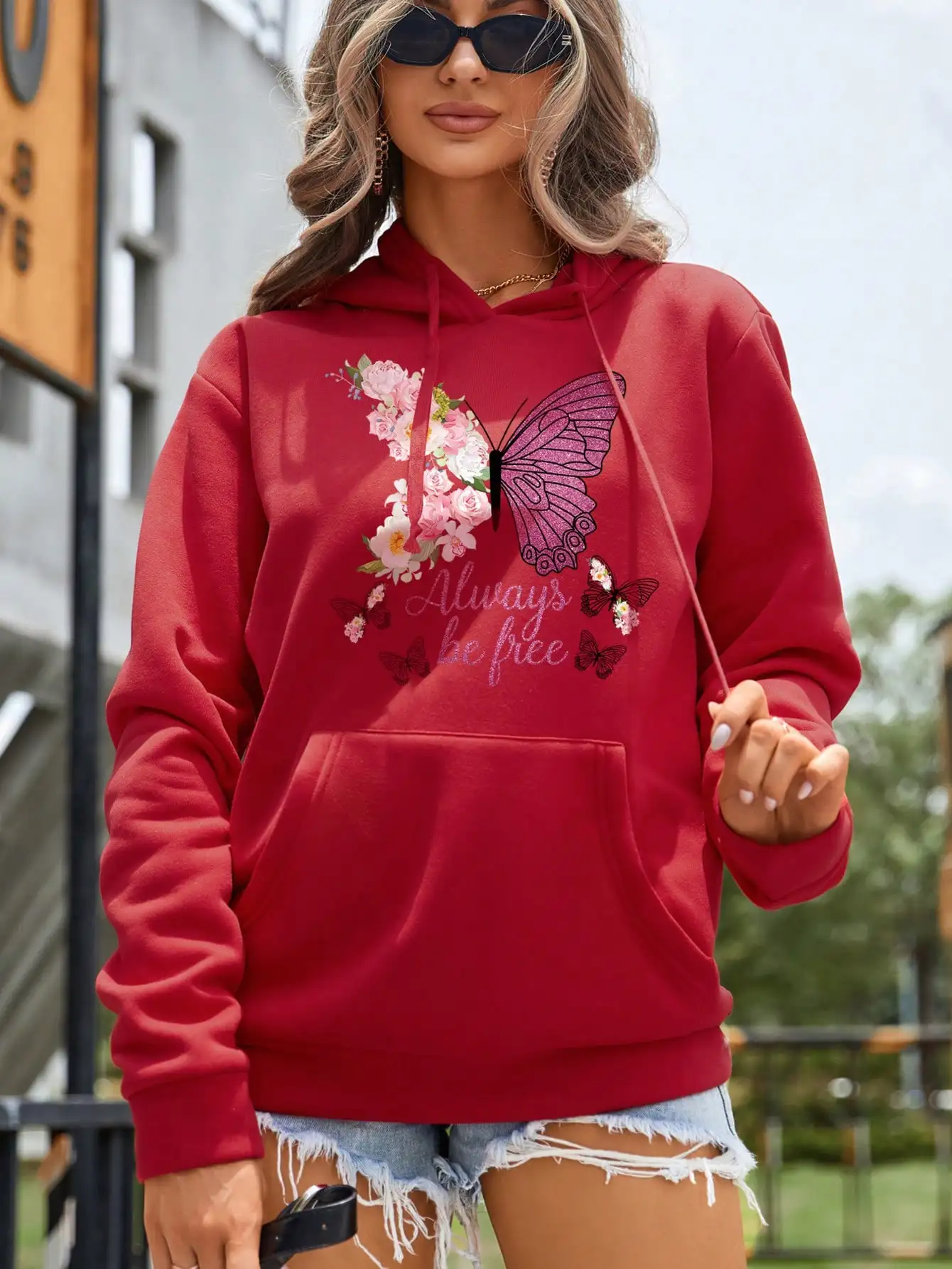 Cartoons Colorful Butterfly Creative Printing Women Hoodie All-Match Loose Hoody Autumn Comfortable Tracksuit New Street Clothes