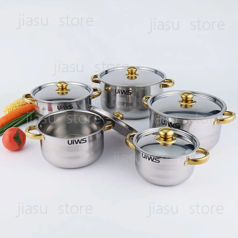 Stainless Steel Handle Cooking Pot Set 5 Pieces Multifunctional Cookware for Household Kitchen