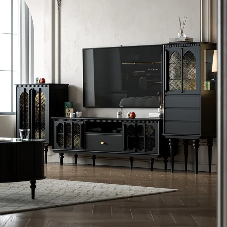 All solid wood floor-to-ceiling TV cabinet coffee table combination small apartment living room household 2024 new model
