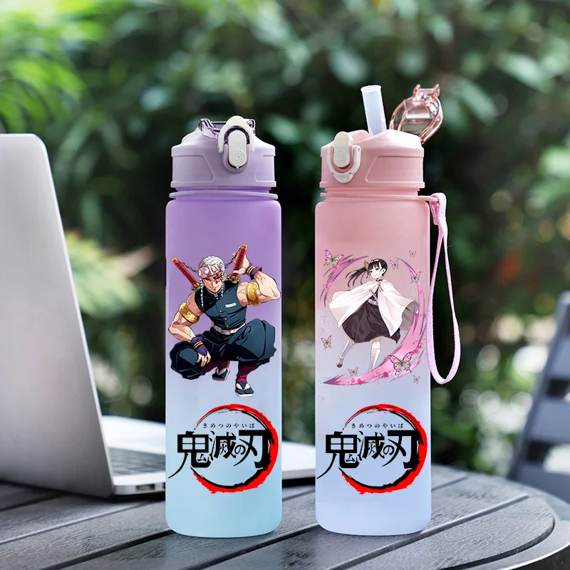 750ML Demon Slayer Cartoon Plastic Gradient Water Cup Portable Leak Proof Water Bottle Student Outdoor Sports Travel Water Cup view 2