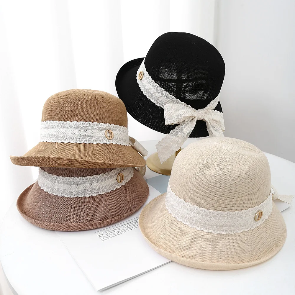 

Женская летняя соломенная панама с кружевной лентой-пляжная шляпа с защитой от солнца, рыбацкая шляпа, дышащие морские праздничные аксессуары, новинка
