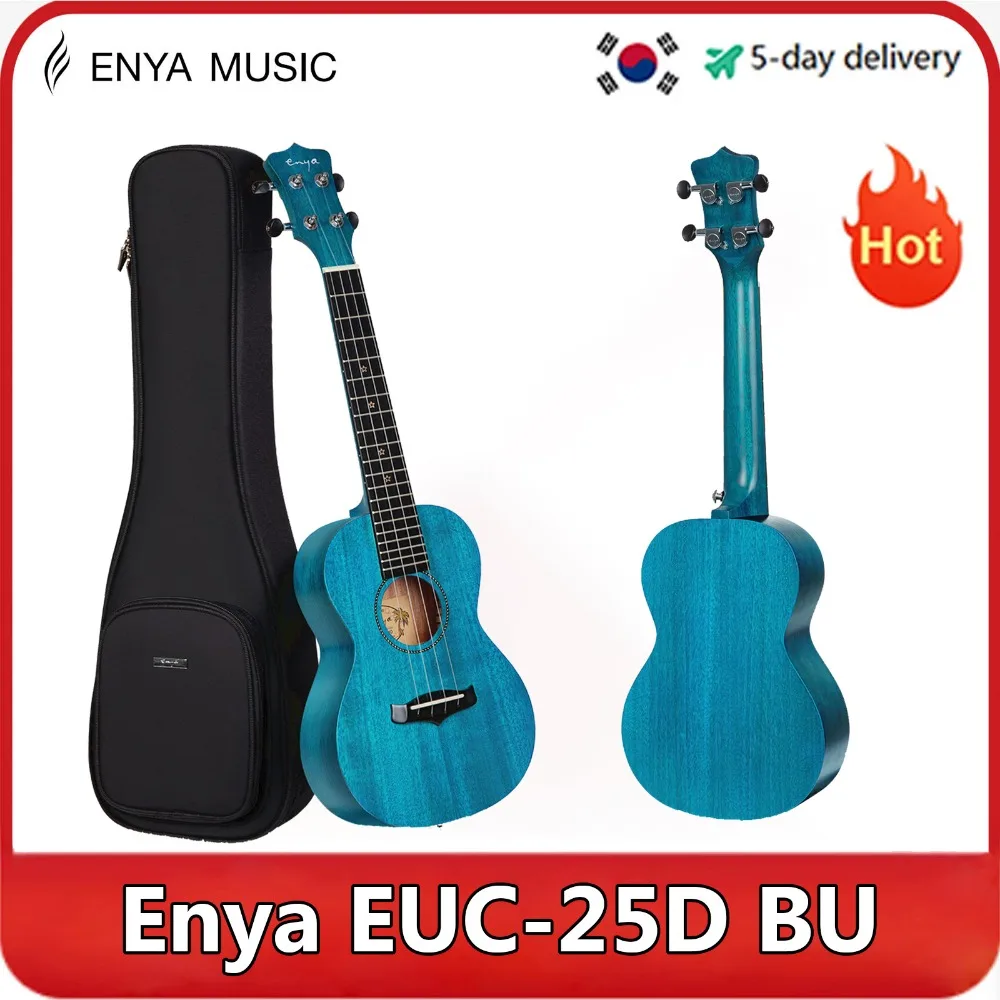 Enya Concert Ukulele 23-inch Full Single Blue Solid Mahogany Top, (EUC-25D BU) for Male and Female Beginner Players