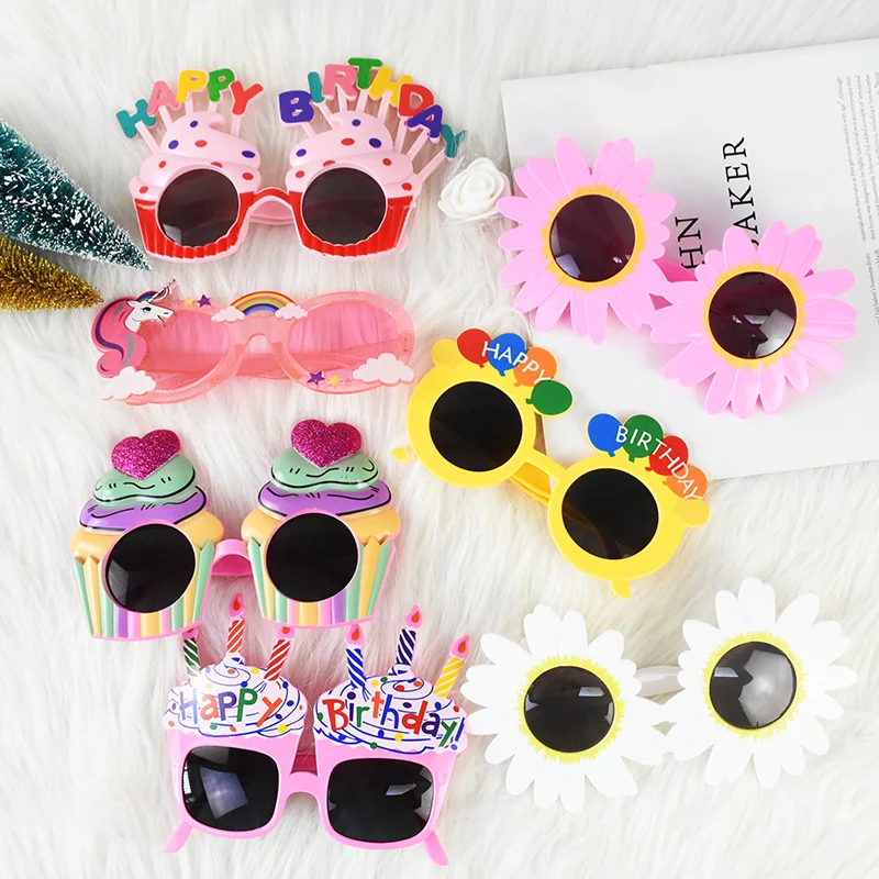 Birthday Party Glasses Funny Candle Sunflower Rainbow Sunglasses Happy Birthday Photo Booth Props Supplie Kids Favor Party Decor