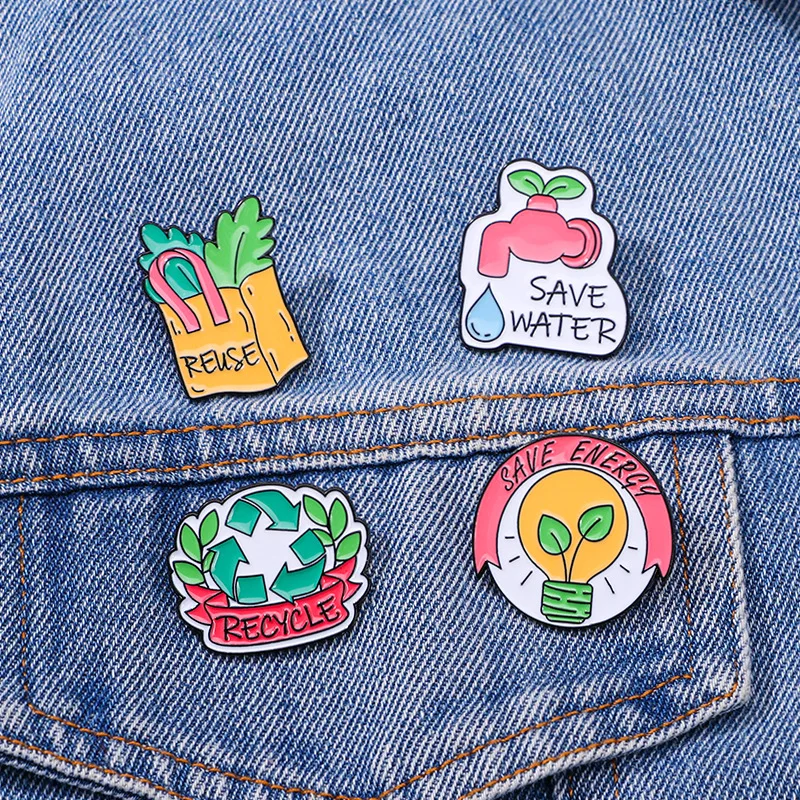 Eco Friendly Slogan Cartoon Badge Alloy Pin DIY Unisex Creative Design for School Bag Clothes Shoes Scarf Jeans Decoration