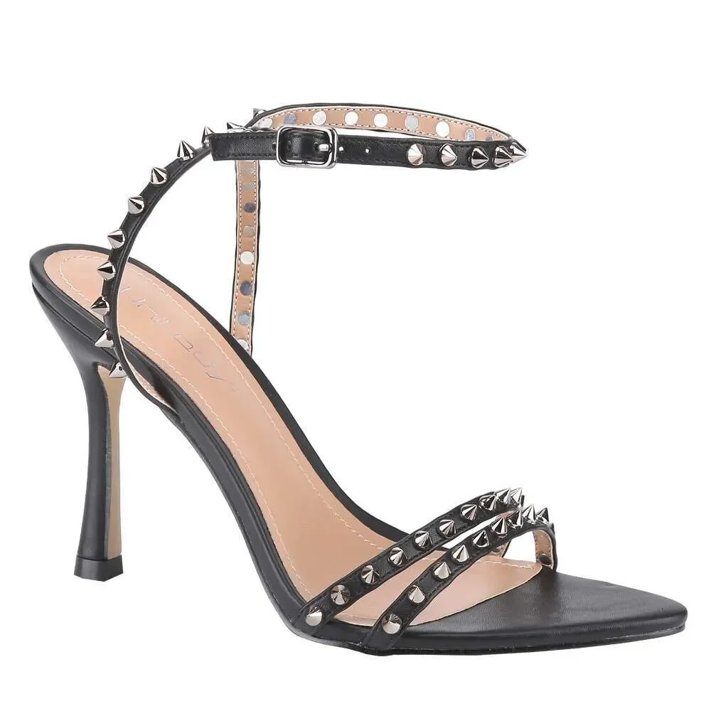 

Rivet Decoration Pointed Stiletto Sandals Modern Cross Strap Open Toe Women S Shoes A Must Have For Nightclub Parties