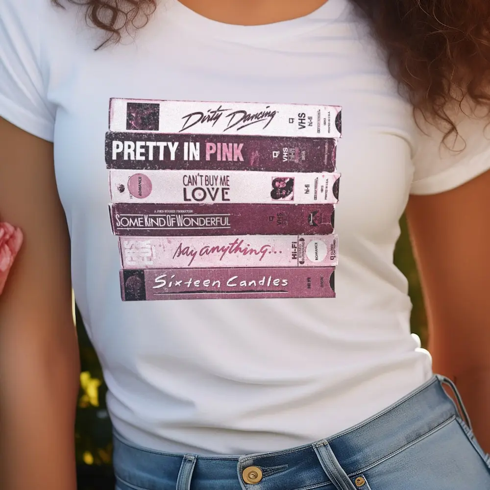 Womens 80S Rom Com Movies T Shirt Romance Of The 1980S In Pink Colors Love Stories Vhs Tapes Pretty Dirty Dancing Sixteen