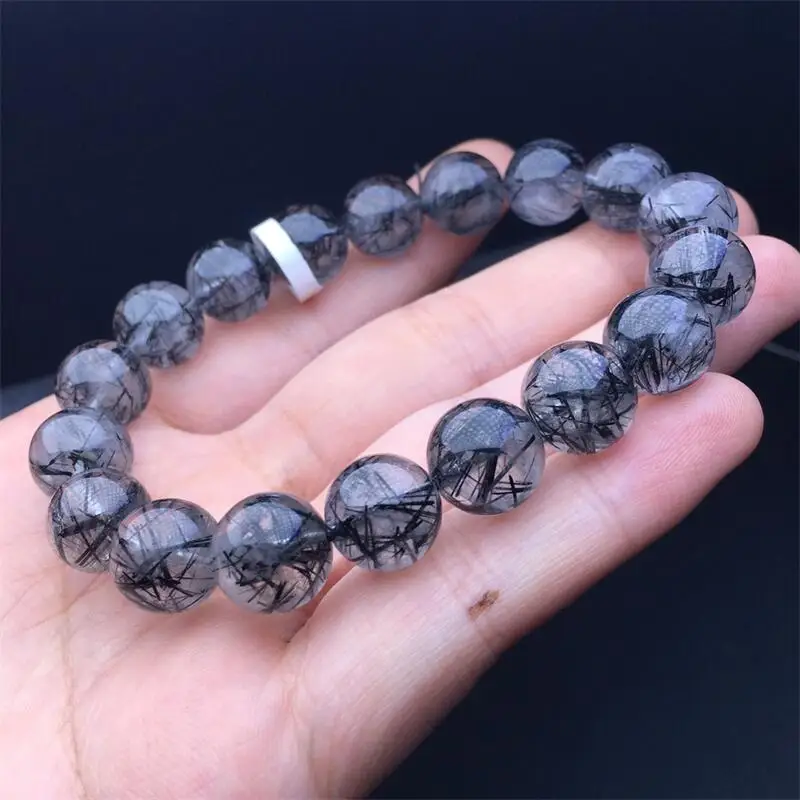 

10MM Natural Black Hair Quartz Bracelet Handmade Jewelry Stretch Bangle Children Birthday Holiday Gift 1pcs