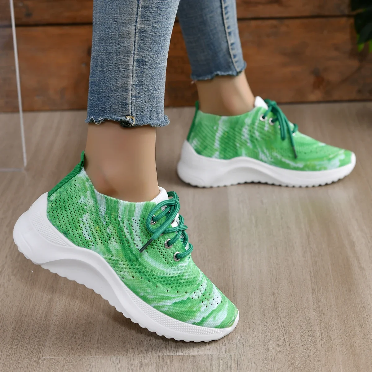 Fashion Rainbow Mesh Platform Sneakers for Women Summer Non Slip Knitting Tennis Shoes Woman Lace Up Casual Walking Trainers