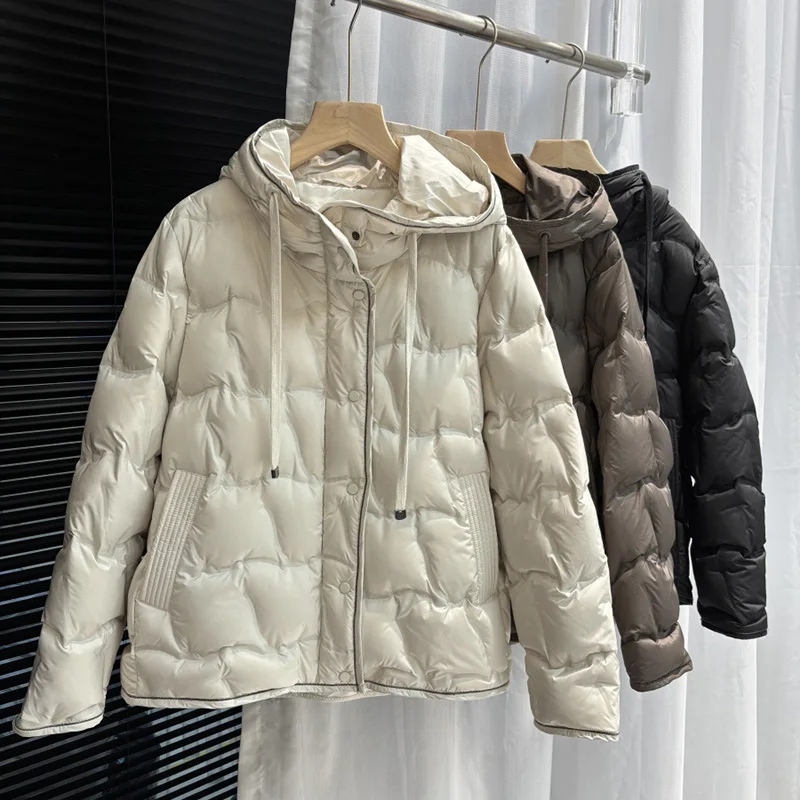Schinteon Women's 90% White down Jacket with Hood Solid Color Autumn Winter Warm Fashion Parka Outerwear 2026 New