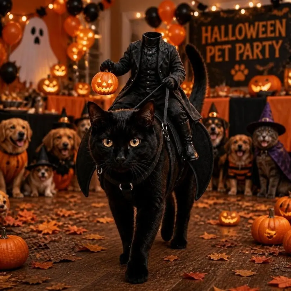 Kreatives Kopfloses Reiter-Katzenkostüm, Kürbislaterne, 3D-Katzensattel-Kostüm, Leichtes Schwarzes Katzenreiter-Kostüm für Cosplay-Events – Detail 10