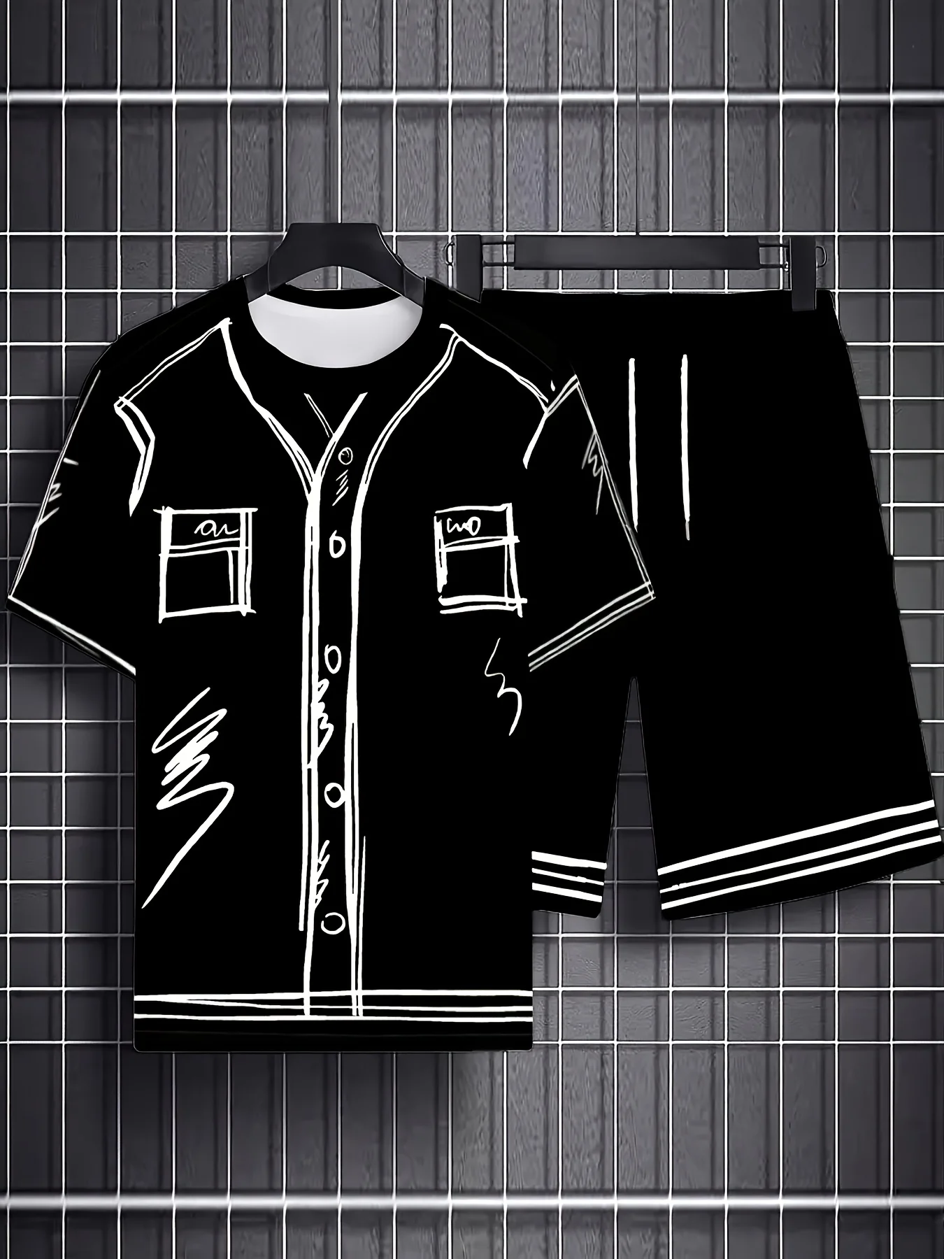 

New men's suit, top and shorts set, summer funny costume, Harajuku casual short sleeved and shorts two-piece set