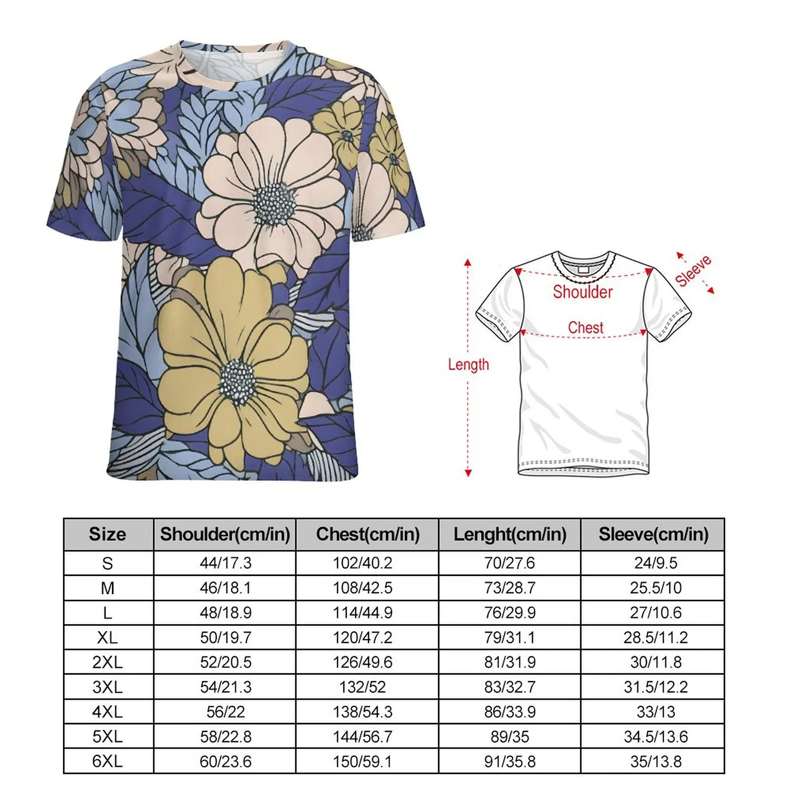Female T-Shirt Retro Floral O Neck T Shirts Short Sleeve Flowers Print Pretty Printed Tops Street Wear Top Tees Big Size 5XL 6XL