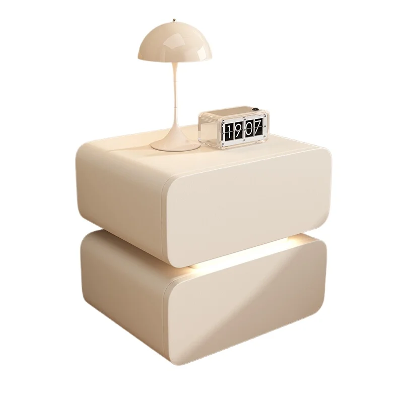 

Smart bedside table, cream style simple modern solid wood bedside storage cabinet