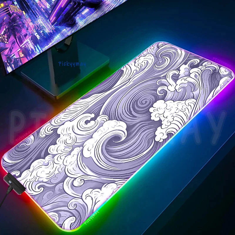 

Clouds RGB Mousepad Large Gaming Mousepads Great Wave Luminous Mouse Pads LED Mouse Mat Purple Desk Pad Backlit Keyboard Mats