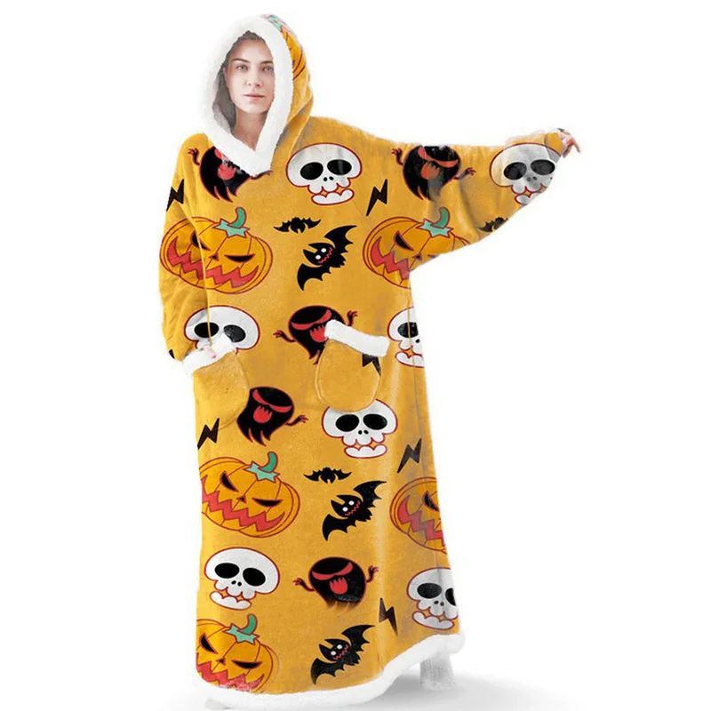 Woman thickened warm wearable casual long version Halloween costume hooded lazy blanket Home Casual Wear for cold wear