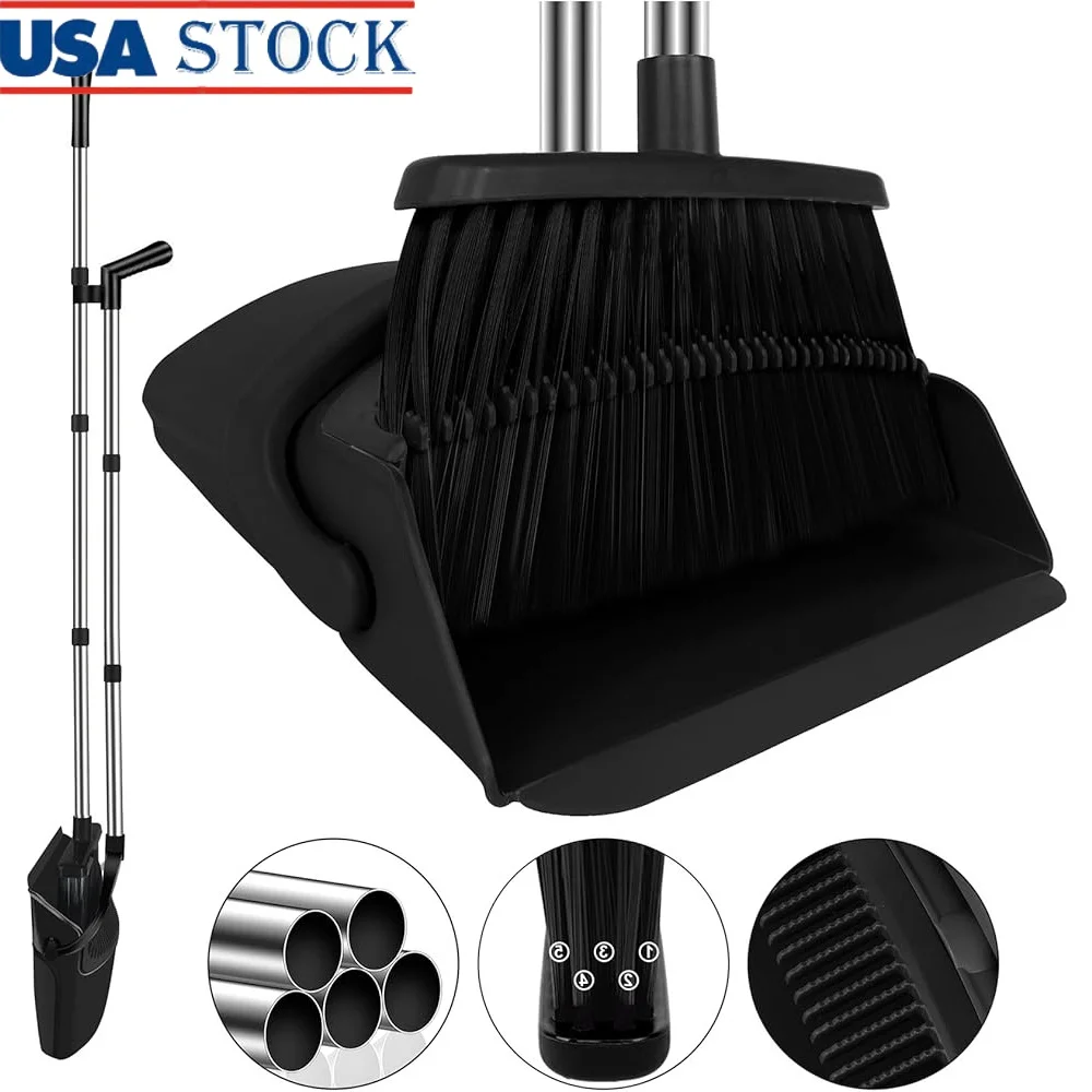 

51-дюймовый набор метлы и совок с длинной ручкой, эффективная чистка, резиновый совок для губ, экономия места, кухня, вестибюль, в помещении, на открытом воздухе