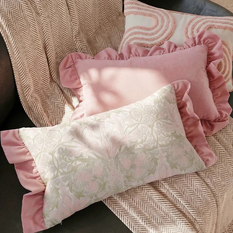 30X50/45X45CM Pink Cream Throw Pillow Cover French Homestay Stamping Waist Cushion Cover Decor Home Decorative Pillowcase