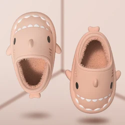 Pallene Fashion Fur Shark Slippers for Women Men Winter Plush Shark Slides For Home Outdoor Non-Slip Waterproof Warm Shark Shoes