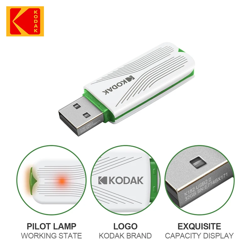 5 uds KODAK USB Flash Drive Pen Drive K182 Pendrive 32GB 64GB 128GB 256GB CLE USB 2,0 Flash Disk Mini Memory Stick