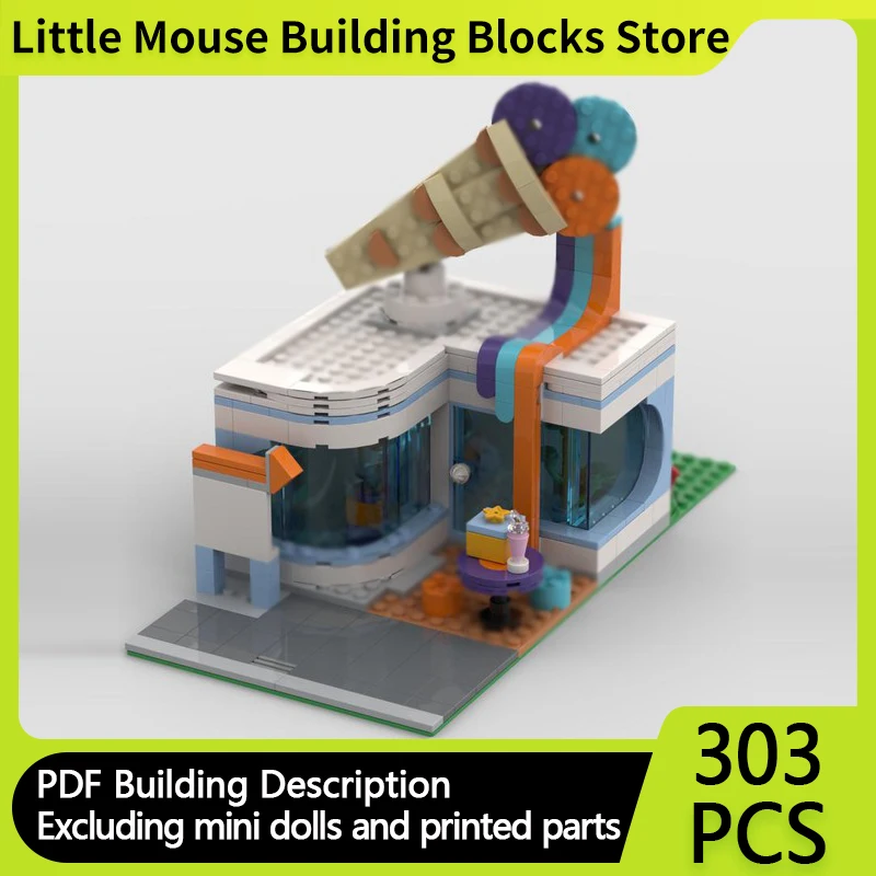

City Street View Model MOC Building Bricks Ice Cream Shop Modular Technology Gifts Holiday Assemble Children Toys Suit