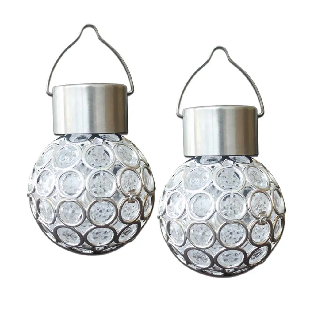 LED Outdoor Light Solar Hanging Round Ball Lamp Waterproof Stainless Steel PVC Durable for Yard House Patio Pathway Decor