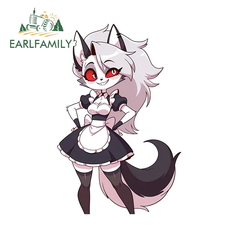 EARLFAMILY Niedlicher pelziger Autoaufkleber mit roten Augen, lustiges Loona-Etikett, Motorradaufkleber, Kawaii-Anime-Dekoration, Vinylmaterial, Wohnwagen