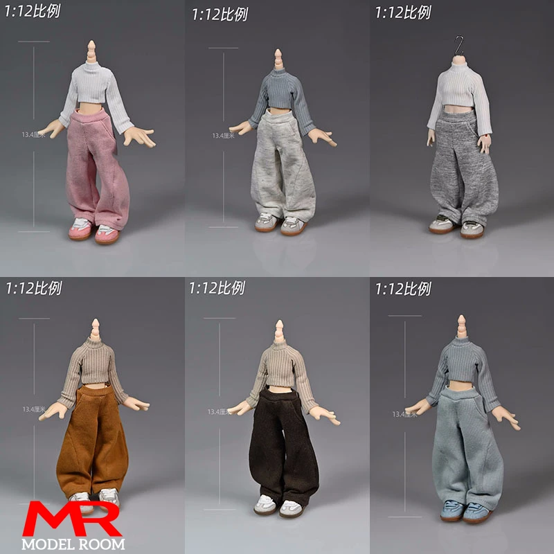 1/12 Scale Doll Striped Long Sleeve Shirt Wide Leg Casual Pants Clothes Model Fit 13.4cm Azone Action Figure Body Dolls