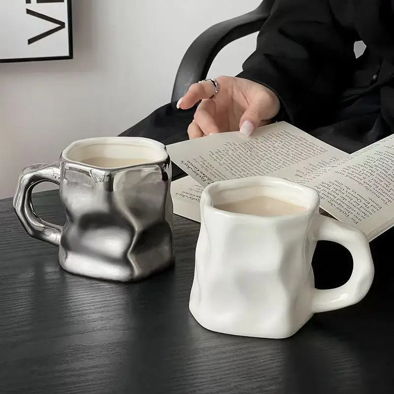 Advanced Mug Ceramic Coffee Cup Electroplated Twist Cup Office Couple Cup Gift Home Decoration Tea Table Decor Drinking Utensils