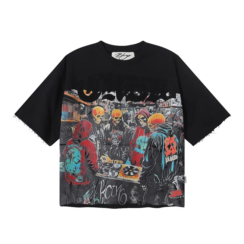 

Футболка BKYS в американском уличном хип-хоп стиле с черными стразами, короткий рукав