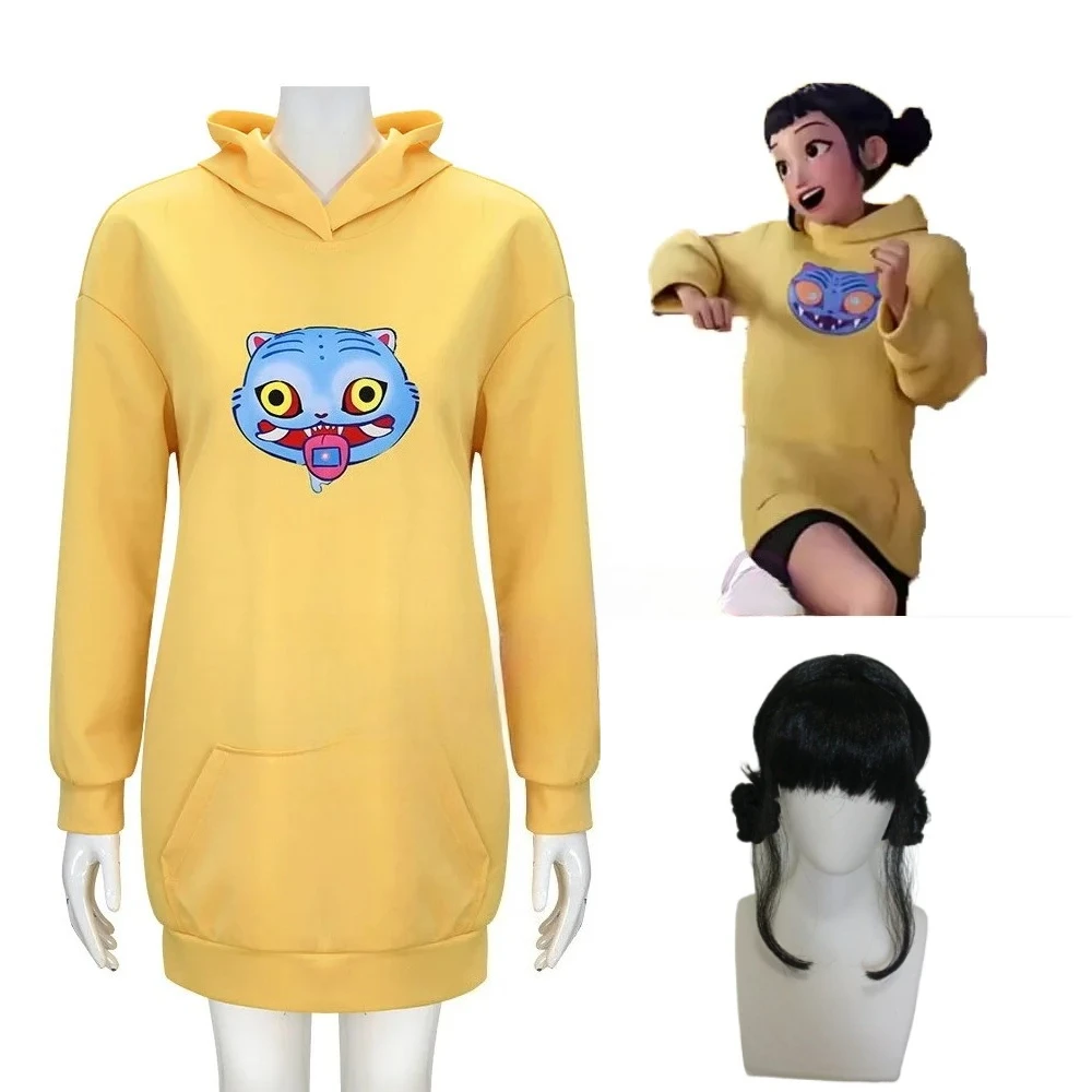 

Huntrix Zoey Cosplay Yellow Hoodie Demon K-POP Hunters Roleplay Disguise Idol wig Daily Costume Halloween Carnival Party Suit