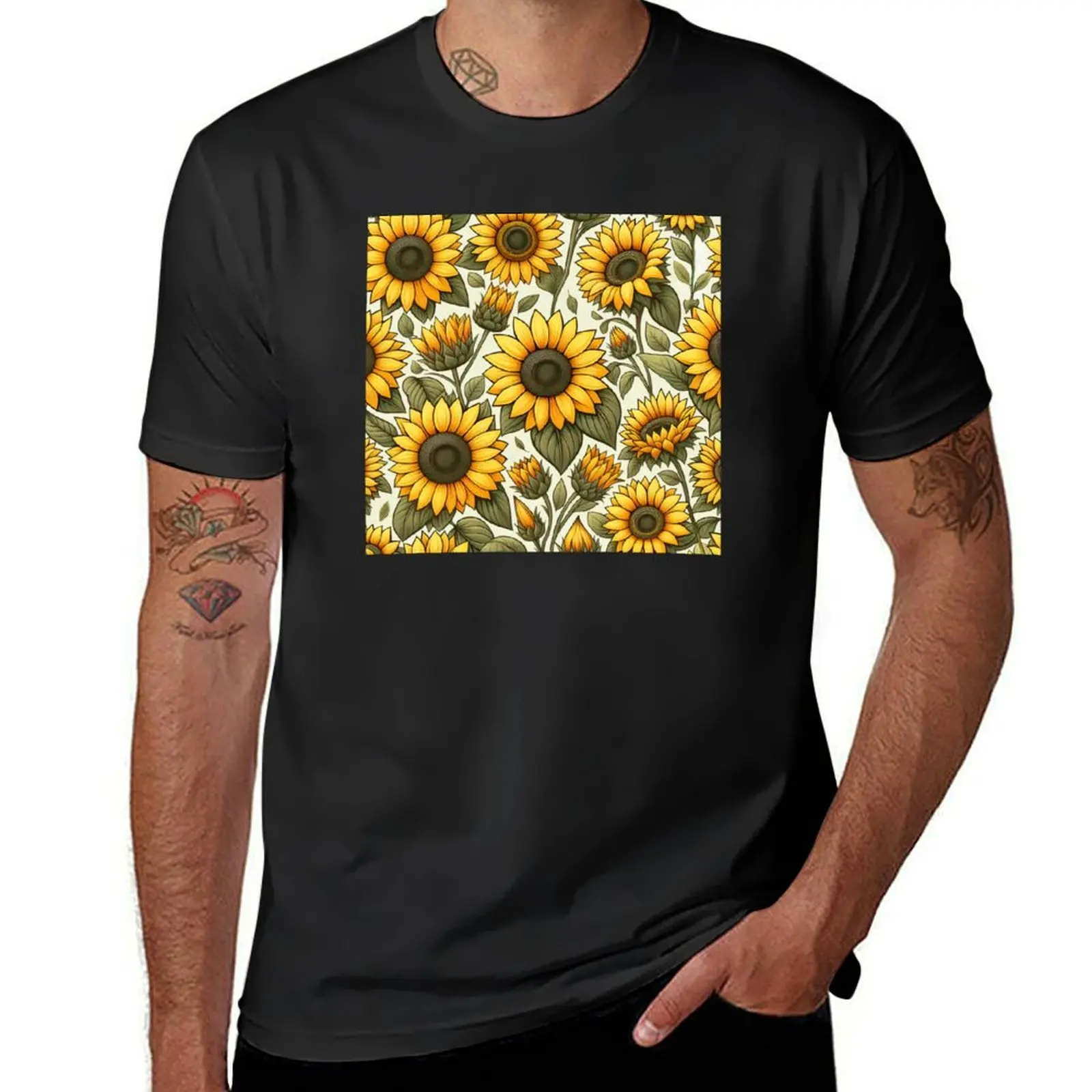 

Vintage Sunflowers Pattern T-Shirt hippie clothes korean fashion Short sleeve tee oversized t shirts for men