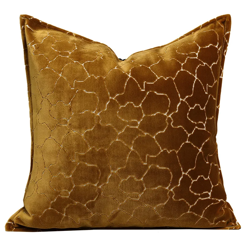 Luxury Amber Gold Textured Velvet Throw Pillow Cover Embossed Cracked Pattern Cushion Case Modern Decorative Pillow For Sofa