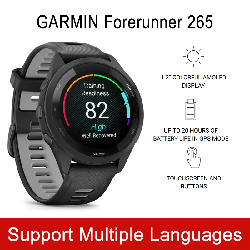 Garmin Forerunner 265 Running Smartwatch Built in GPS 13 Days Battery Life 1.3'' AMOLED Display Sleep Monitoring Fitness Tracker
