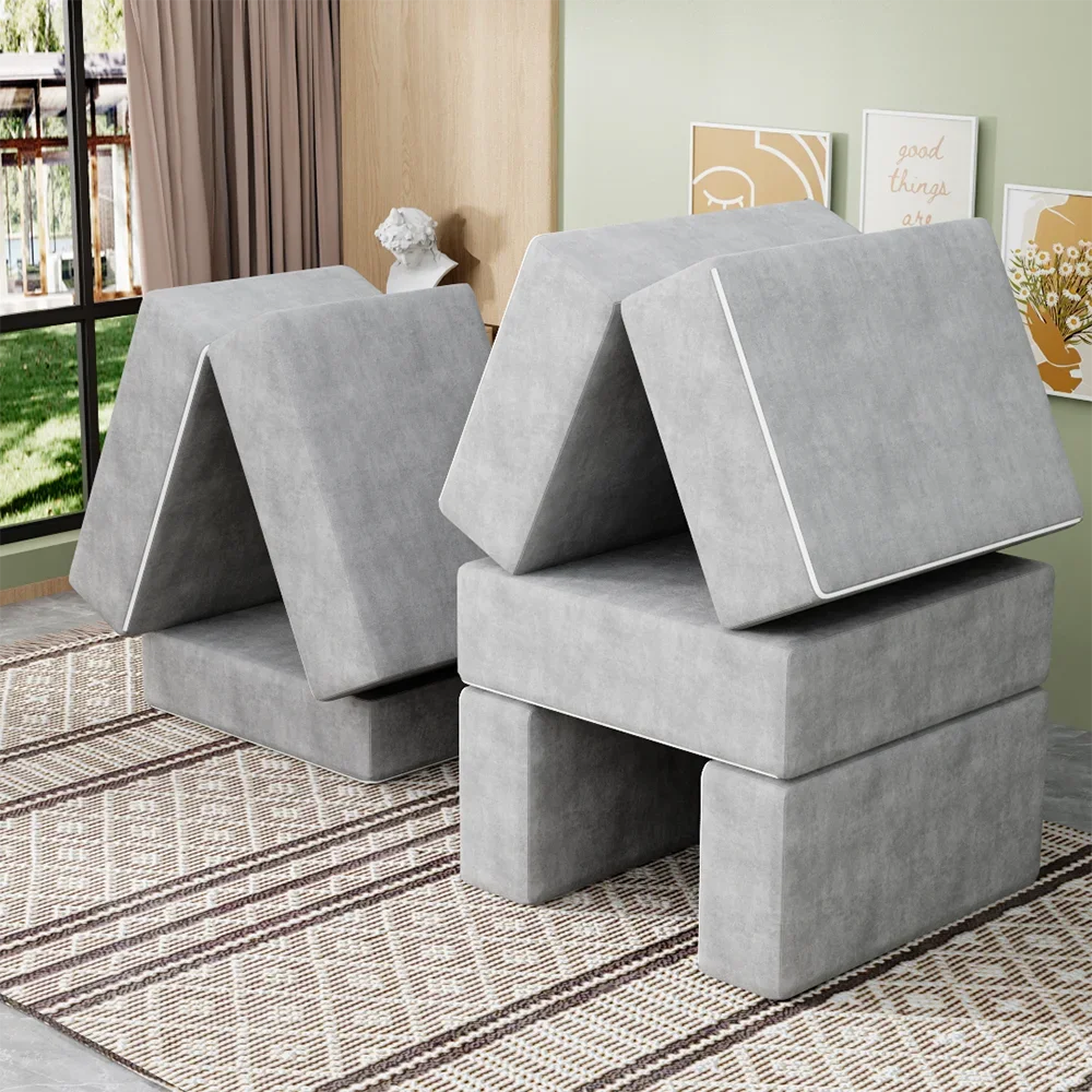 Soft Gray Modern Round Foam Sectional Circle Corner Blocks Kids Play Couch Folding Living Room Sofa Children Play Set