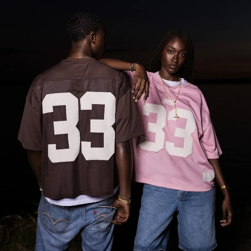 Plameil Oversized Graphic Football Jersey – Y2K V Neck Tee For