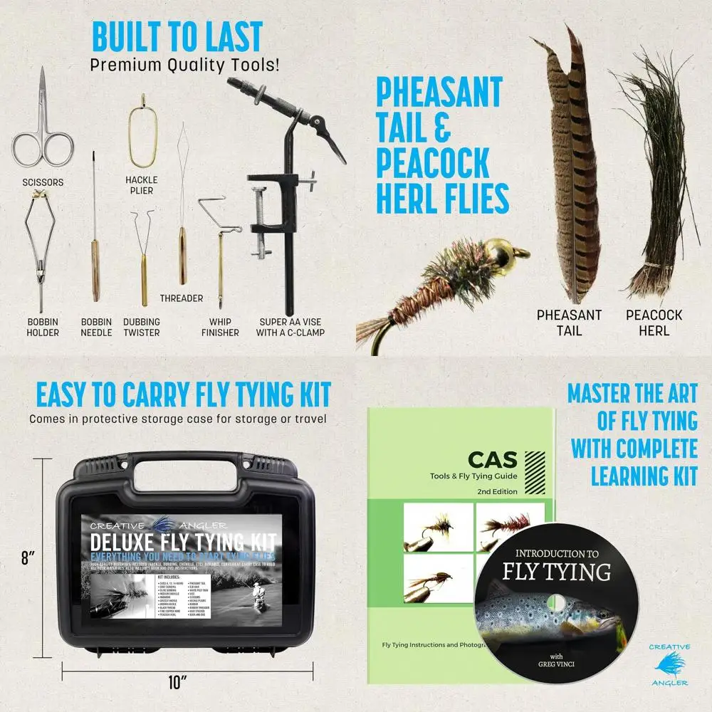 

Роскошный набор для завязывания мушек — полный набор инструментов, идеально подходит для начинающих и процветает, включает перья, тиски, шпульку, вращающийся инструмент