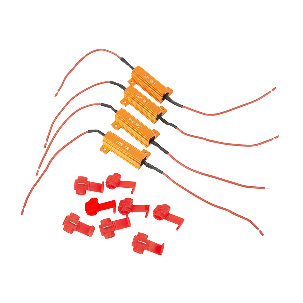 4pcs 50W 8ohm LED Load Resistor Decoders Fix Resistor With Quick Splice- Connectors For Hyper For Flash Turn Signal Lights