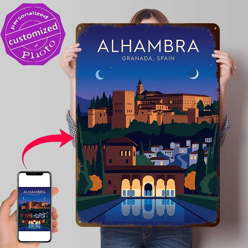 Alhambra Granada Spain Travel Metal Poster Perfect Gift for Fans Lovers Customized Wall Art Metal Sign for Bedroom Decoration