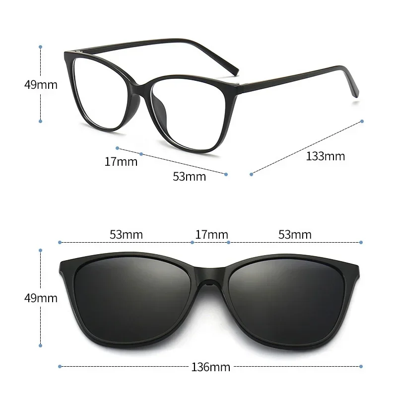 Cat Frame 6 In 1 Polarized Sunglasses Magnetic Clip And Prescription Glasses Frames Men Women Fashion Optical Magnet Clips